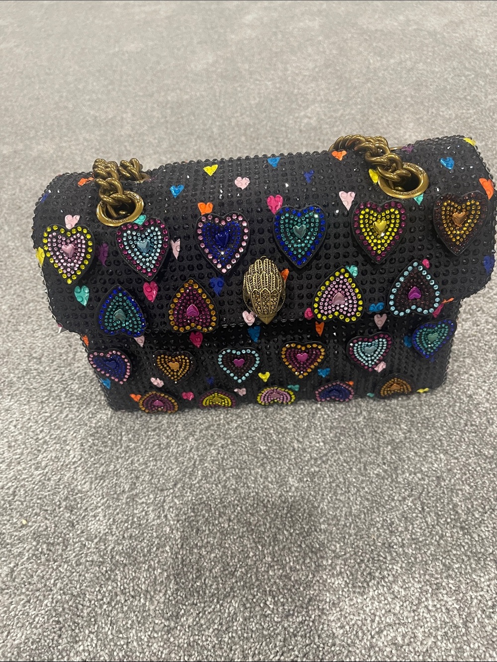 Kurt Geiger Black Multicolor Crystal Heart Crossbody Bag - Picture 11 of 17
